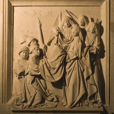 Bas-reliëf van Sint Idelfonso die zijn kazuifel ontvangt, interieur van de La Mezquita, Cordoba, 1507 door Spanish School