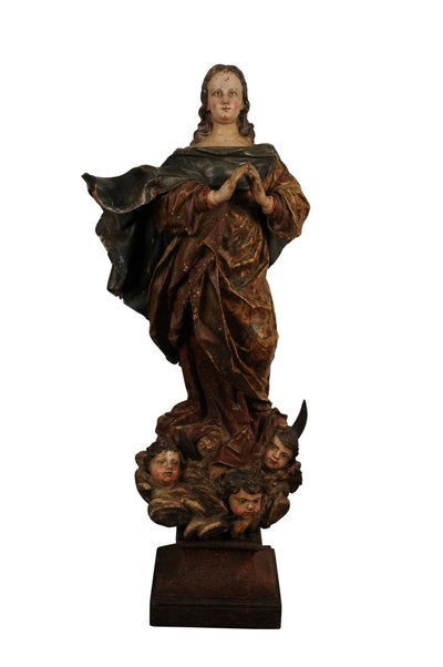 Gesneden houten beeld van de Madonna van de Onbevlekte Ontvangenis, Spanje, c.1750 (hout) door Spanish School