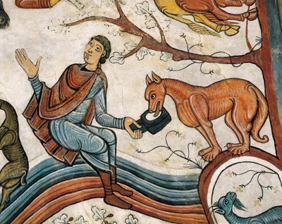 Centraal detail van het gewelf dat de Aankondiging aan de herders voorstelt. Fresco uit de 12e eeuw. door Spanish School