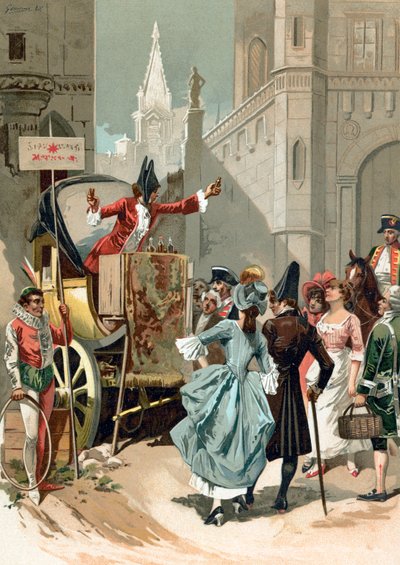 Charlatans buiten het Louvre tijdens de Franse Revolutie door Spanish School