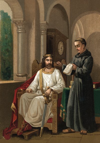 Karel de Grote en Alcuin door Spanish School