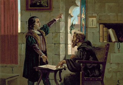 Christoffel Columbus in het klooster van La Rabida, 1490s door Spanish School