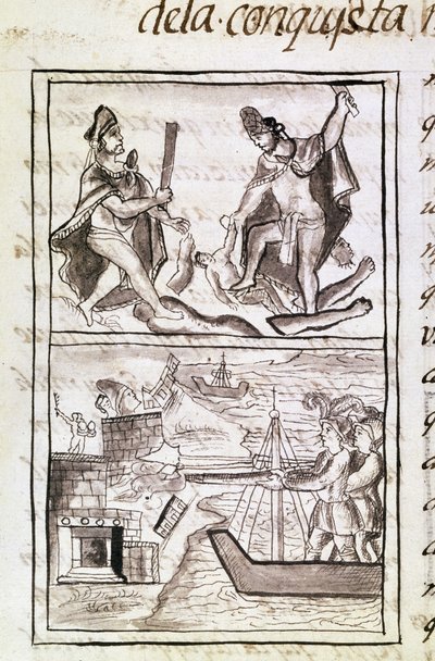 Codex van de verovering van Mexico: Quauhtenco en Mayenatzin straffen verraders door Spanish School