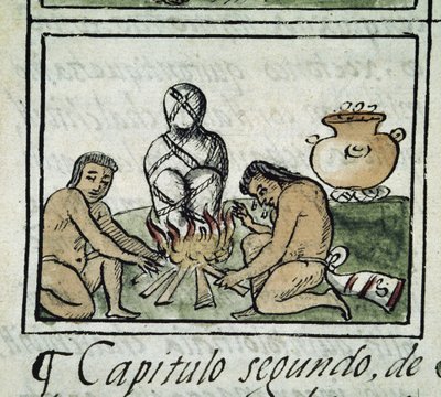 Codex van de verovering van Mexico: mummificatie van een lichaam door Spanish School