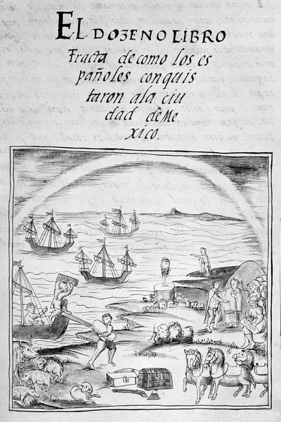 Codex van de verovering van Mexico: de aankomst van de Spanjaarden door Spanish School