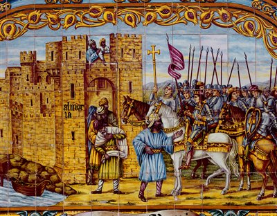 Verovering van Almeria door de Katholieke Koningen in 1488 (keramiek) (detail) door Spanish School