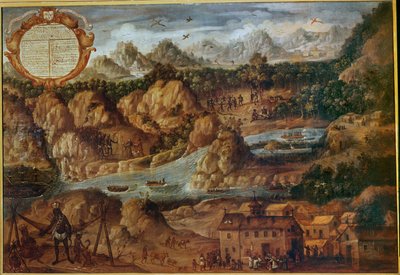 Verovering van de Indiaanse landen van Paraguay, met het landschap, rivieren en een nieuwe Spaanse kerk ... door Spanish School