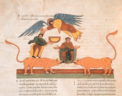 Daniel in de Leeuwenkuil, uit de Visigotisch-Mozarabische Bijbel van St. Isidores, fol.325v., 960 n.Chr. (tempera op perkament) door Spanish School
