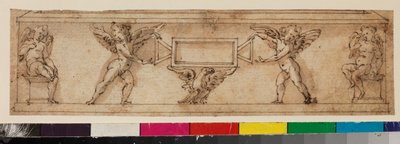 Ontwerp voor een sarcofaag met cherubijnen die een leeg cartouche flankeren door Spanish School