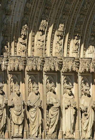 Detail van de Poort van Vergeving (Puerta del Perdon) centrale portaal van de westgevel van de kathedraal van Toledo, begonnen in 1418 door Spanish School