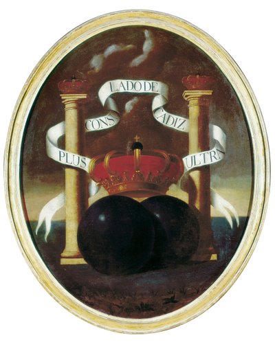 Embleem van Spaanse trans-Atlantische bezittingen die later de stad Cadiz als vrije haven werden door Spanish School