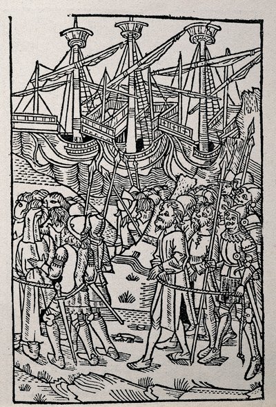 Gravure in Geschiedenis van Vespasianus, gedrukt in 1495 in Zaragoza door Spanish School