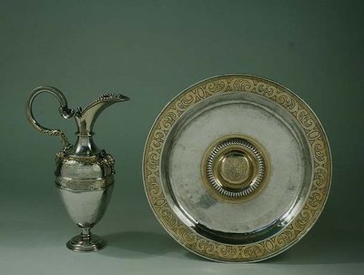 Kan en kom, Aragonees of Castiliaans, late 16e eeuw (zilver gedeeltelijk verguld) door Spanish School