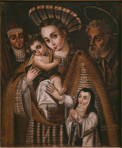 Ex voto, Heilige Familie met St. Anna en de non van de abdij, Ana de Ibaizabal door Spanish School