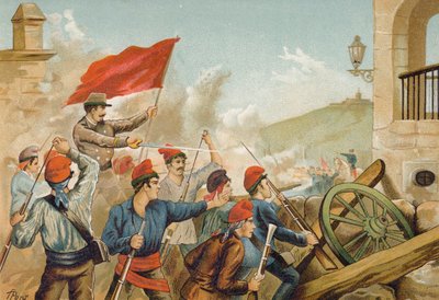 Gevechten tussen Republikeinse vrijwilligers en soldaten, Sarria, Barcelona, 1874 door Spanish School
