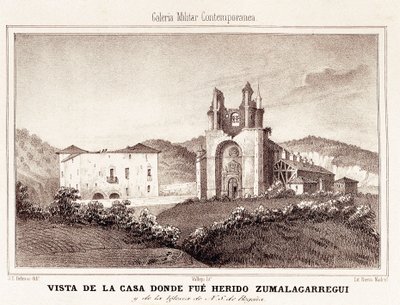 Eerste Carlistenoorlog (1833-1840): het huis waar Carlistische generaal Tomas Zumalacarregui (1788-1835) gewond raakte na het beleg van Bilbao door Spanish School