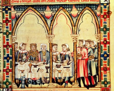 Verlovingsbanket, uit het manuscript gemaakt onder leiding van Alfonso X De Wijze Koning van Castilië en León door Spanish School