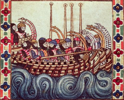 Vertrek van een boot voor de kruistochten, geschreven in Galicisch voor Alfonso X door Spanish School