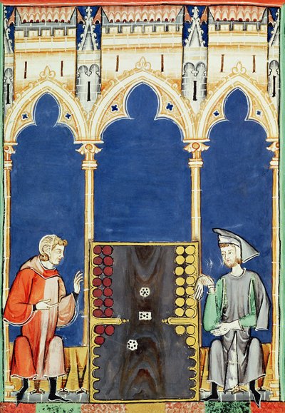 Twee backgammonspelers, uit het Boek der Spelen, Schaken, Dobbelstenen en Borden, 1282 door Spanish School