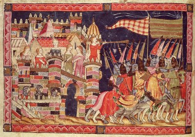 De Trojanen Vertrekken naar de Slag, uit de Codex Benito Santa Mora door Spanish School
