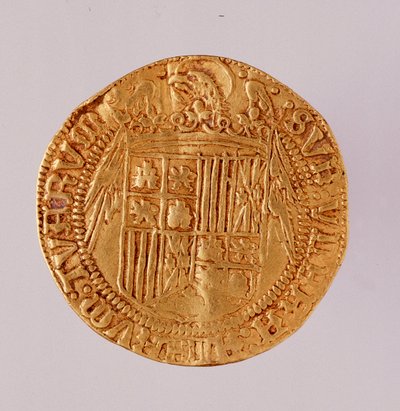 Gouden munt uit Spanje: regering van de katholieke koningen Ferdinand en Isabella door Spanish School