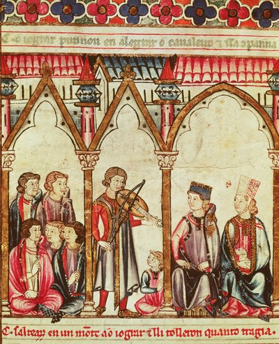Groep troubadours, illustratie uit Cantigas de Santa Maria, gemaakt onder leiding van Alfonso X (De Wijze) koning van Castilië en León (1221-84) door Spanish School