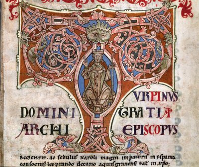 Initiaal T met een afbeelding van Karel de Grote, illustratie uit de Codex Calixtinus door Spanish School