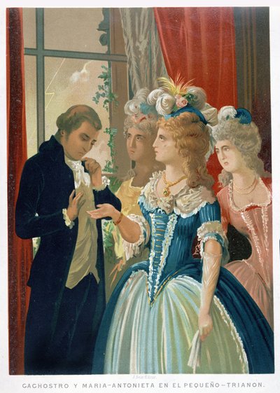Interview van Marie-Antoinette en Cagliostro in het Petit Trianon door Spanish School