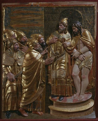 Jezus voor Kajafas (detail) door Spanish School