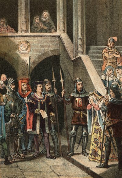 Leonor de Guzman, favoriet van koning Alfons XI, gearresteerd en geëxecuteerd door Don Alfonso Fernandez de Olmedo, in opdracht van koningin Maria van Portugal, in de 14e eeuw. In 