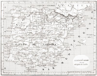 Kaart van Spanje met het Kalifaat van Córdoba door Spanish School