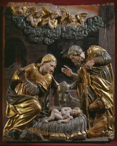 Geboorte van Christus, detail van een Renaissance altaarstuk door Spanish School