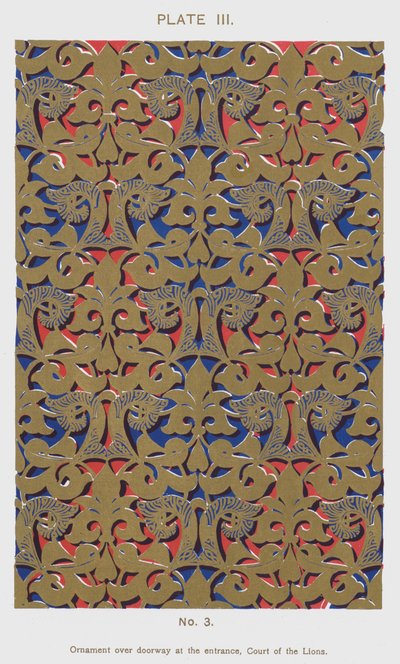 Ornament boven de deur bij de ingang, Hof van de Leeuwen (kleur litho) door Spanish School