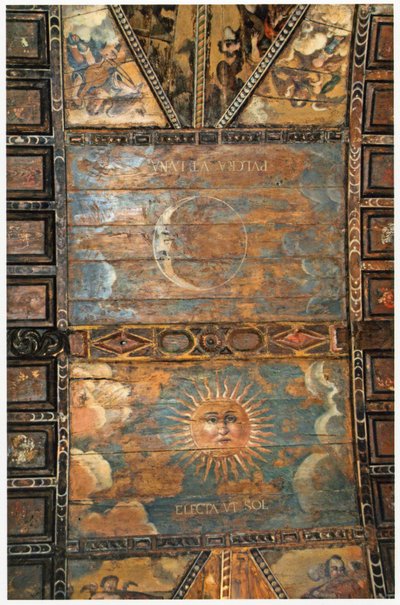 Beschilderd plafond van het heiligdom van Onze-Lieve-Vrouw van de kluizenaars in As Ermidas, Galicië, Spanje. 17e eeuw door Spanish School