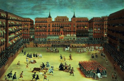 Panorama van een fiesta op het Plaza Mayor in Madrid door Spanish School