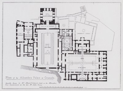 Plattegrond van het Alhambra Paleis in Granada door Spanish School