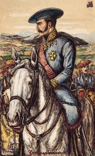 Portret van Tomas Zumalacarregui, een militair lid van het Carlistische leger tijdens de Eerste Oorlog. door Spanish School