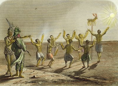 Offer van een hert aan de zon door de Indianen van Florida door Spanish School