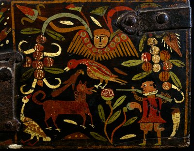 Scène met Spaanse jager en indiaanse motieven, detail (koloniale periode, Spaanse oorsprong, Bolivia) door Spanish School
