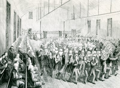 Shaker bijeenkomst in New Lebanon, New York, 1873 door Spanish School