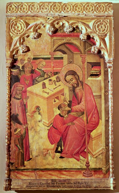 St. Lucas opereert aan het hoofd van een man, ca. 1400-30 door Spanish School
