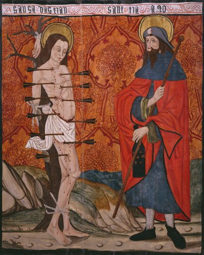 St. Sebastiaan en St. Jacobus de Meerdere, paneel uit de kerk San Andres van Tortura, laat 15e eeuw-begin 16e eeuw door Spanish School