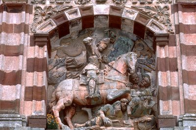Standbeeld van een ridder te paard door Spanish School
