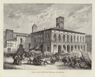 De Fontein van Neptunus in Bologna, Italië door Spanish School