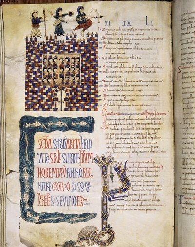 Het Hispalense II Concilie in 619, pagina uit de Glosas Emilianenses, 992-994 door Spanish School