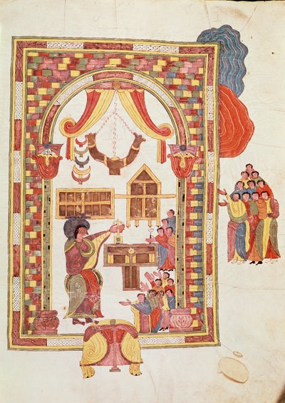 De Tempel van Jeruzalem, uit de Visigotisch-Mozarabische Bijbel van St. Isidores, fol.50r., A.D. 960 (tempera op perkament) door Spanish School