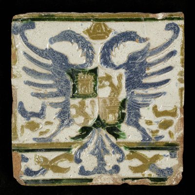 Tegel met de Wapens van Leon en Castilië, 1525 door Spanish School