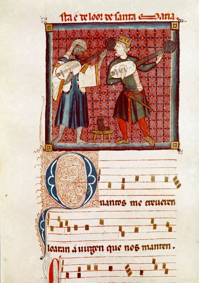 Twee muzikanten, een Moor en de ander een Spaanse christen (detail) door Spanish School