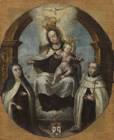 Maagd en Kind tussen Sint Claire en Sint Dominicus, c.1700 door Spanish School