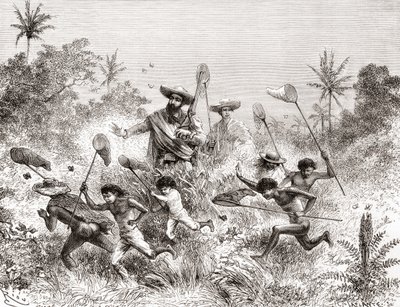 Édouard François André vangt vlinders in Villavicencio, Venezuela tijdens zijn botanische expeditie in de uitlopers van de Andes in 1875-76 door Spanish School